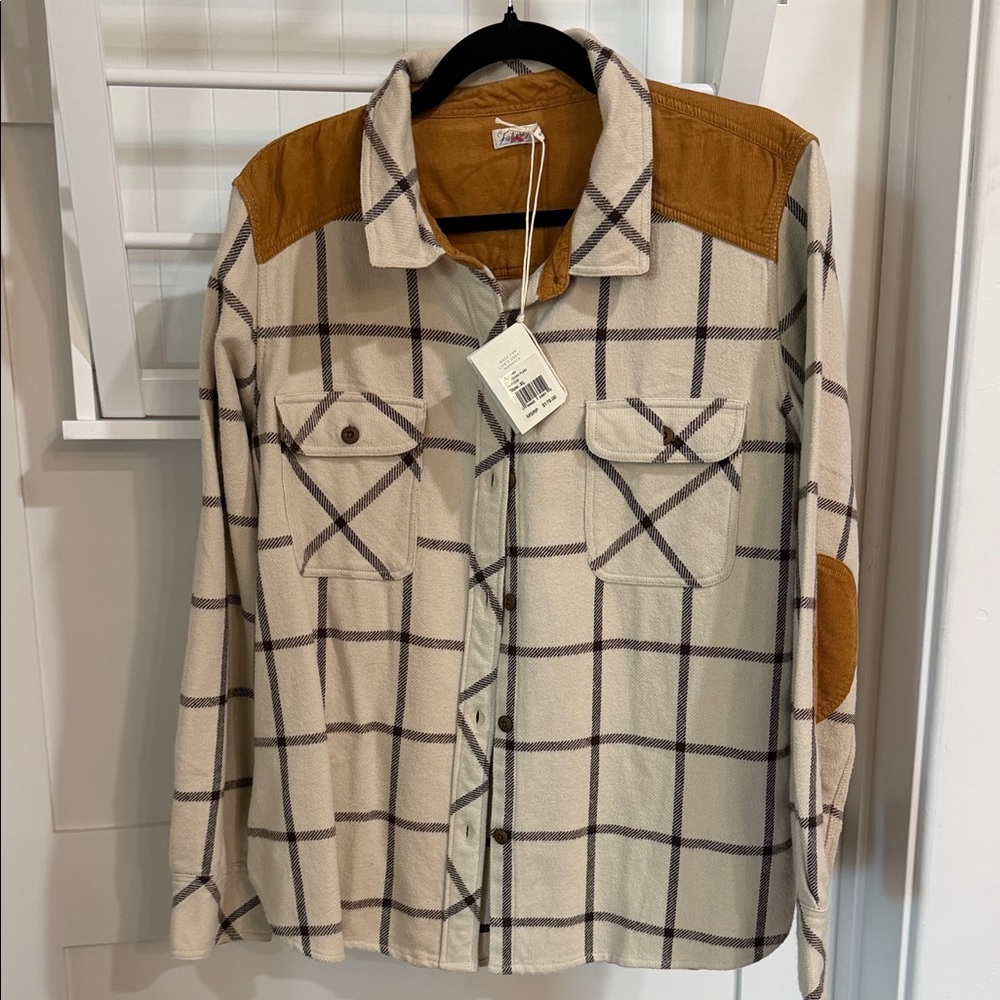 Faherty Cream and Brown Plaid Button Down Shirt